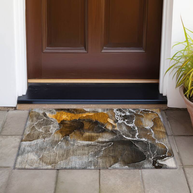 Almona Artistic Abstract Weather Resistant Sleek Contemporary Outdoor Rug