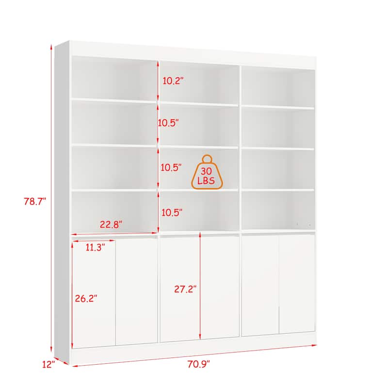 Pantry Large White Storage Cabinet 5-Door Bottom Cabinets & Open Display Shelving for Kitchen or Living Room