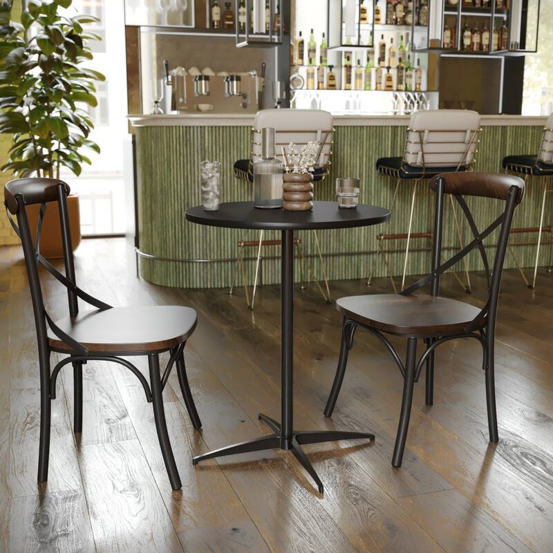 24" Round Wood Cocktail Table with 30" and 42" Columns