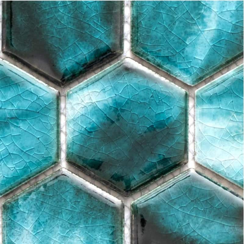 Agate 2x2 Glossy Porcelain Hexagon Mosaic Tile - Wall & Backsplash