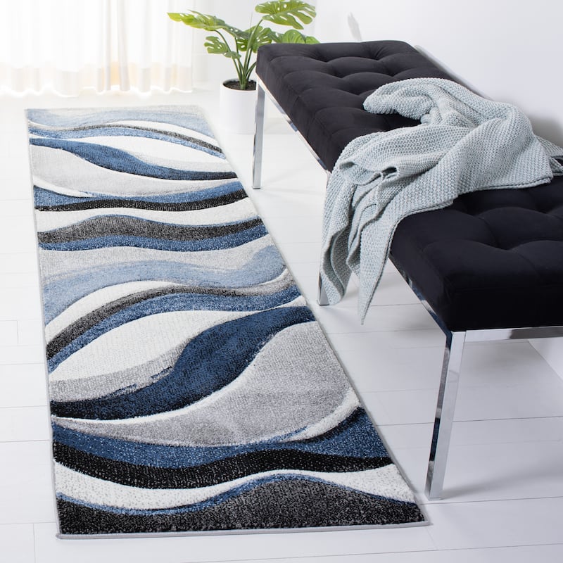 SAFAVIEH Hollywood Deep Mid-Century Modern Abstract Rug - 2'3" x 8' Runner - Grey/Blue - Runner