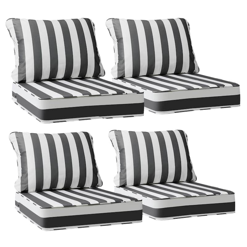 24"x24"x5"Waterproof Outdoor Deep Seat Cushion Set for Patio Furniture - Gray Cabana Stripe - 4 Count
