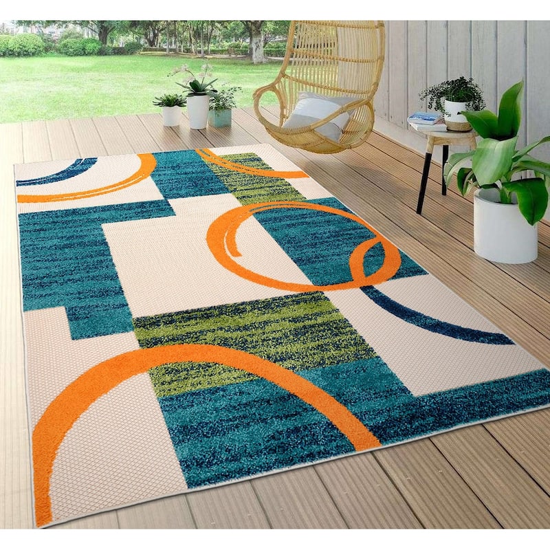World Rug Gallery Modern Boxes Abstract Indoor/Outdoor Area Rug