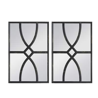 Weathered Style Rectangular Curved Wall Mirrors - 23.5" - Black - Set of 2
