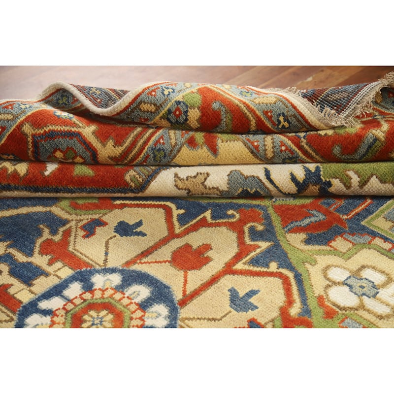 Geometric Medallion Heriz Serapi Indian Area Rug Handmade Wool Carpet - 8'11" x 11'7"