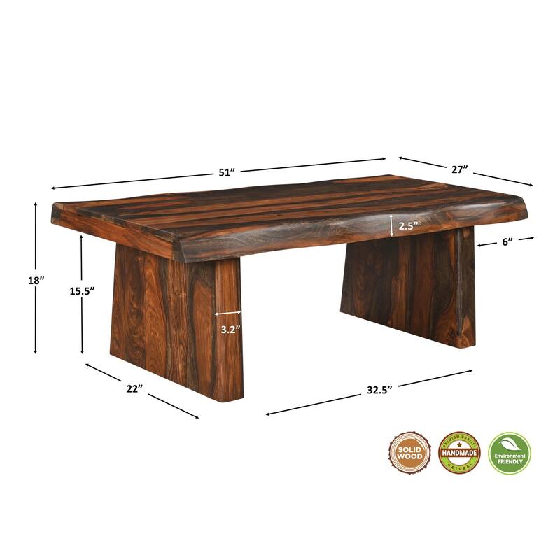 Avenue Live Edge Solid Sheesham Wood 3-Piece Living Room Table Set