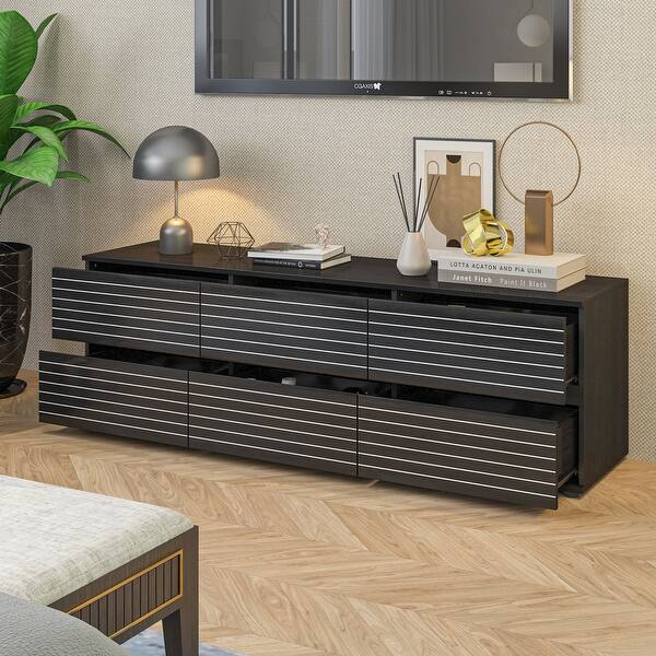 Elegant Storage Dresser/TV Stand with Six Drawers Black & White Chest - 63"  - Bed Bath & Beyond - 38337589