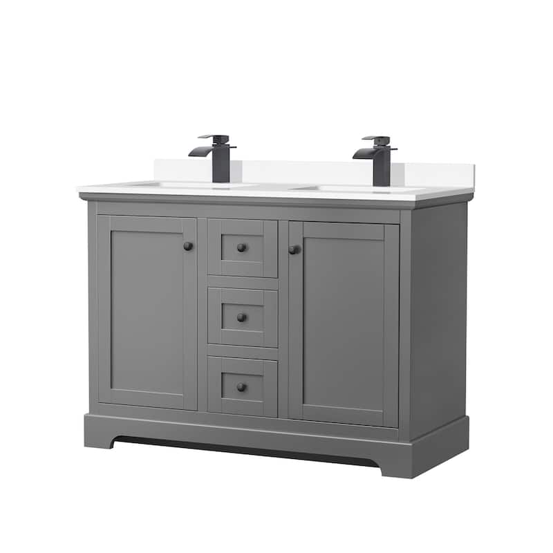 Wyndham Collection Avery 48" Free Standing Double Basin Vanity Set - Dark Gray / White Cultured Marble Top / Matte
