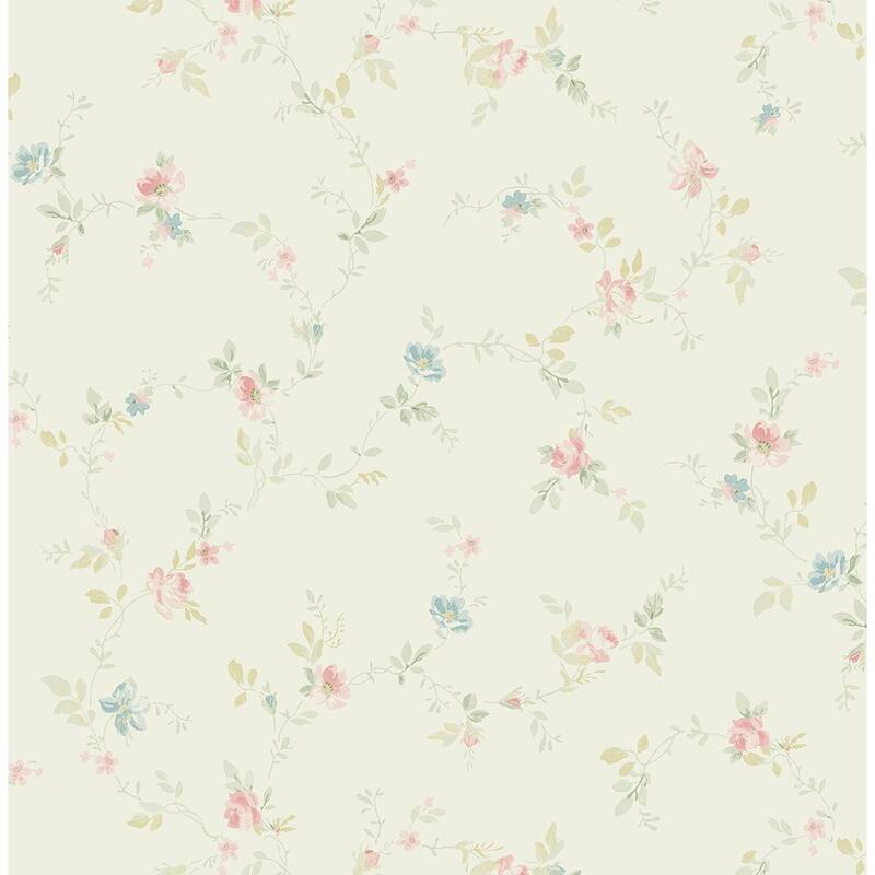Seabrook Designs Ethelyn Floral Vine Unpasted Wallpaper - 20.5 in. W x 33 ft. L - Metallic Banana, Pink & Blue