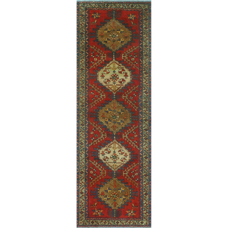 Fine Vintage Distressed Muriel Red/Navy Runner - 3'2" x 9'6"