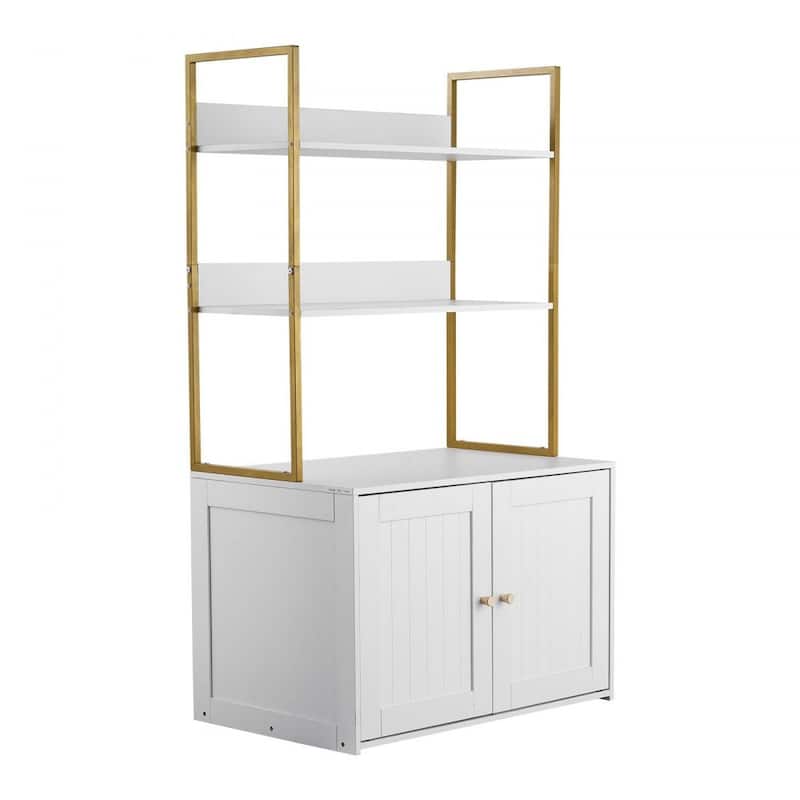 Modern White Cat Litter Box Enclosure with Gold Handles and Dual Door Hidden Cat Cabinet Table - 27.56 x 17.72 x 49.02 in