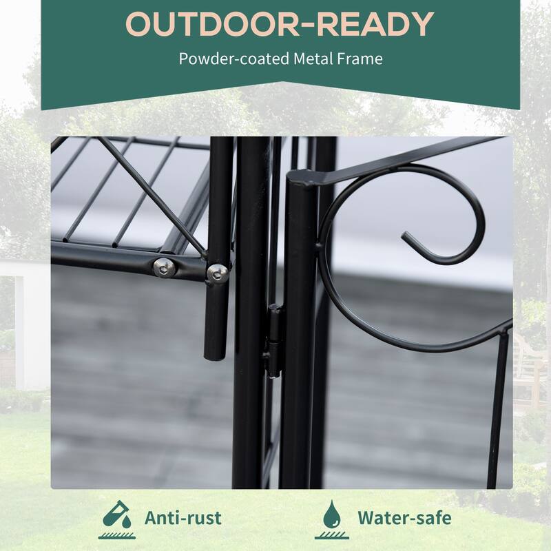 Outsunny 7' Metal Garden Arbor, Garden Arch with Gate, Scrollwork Hearts, Latching Doors, Planter Boxes