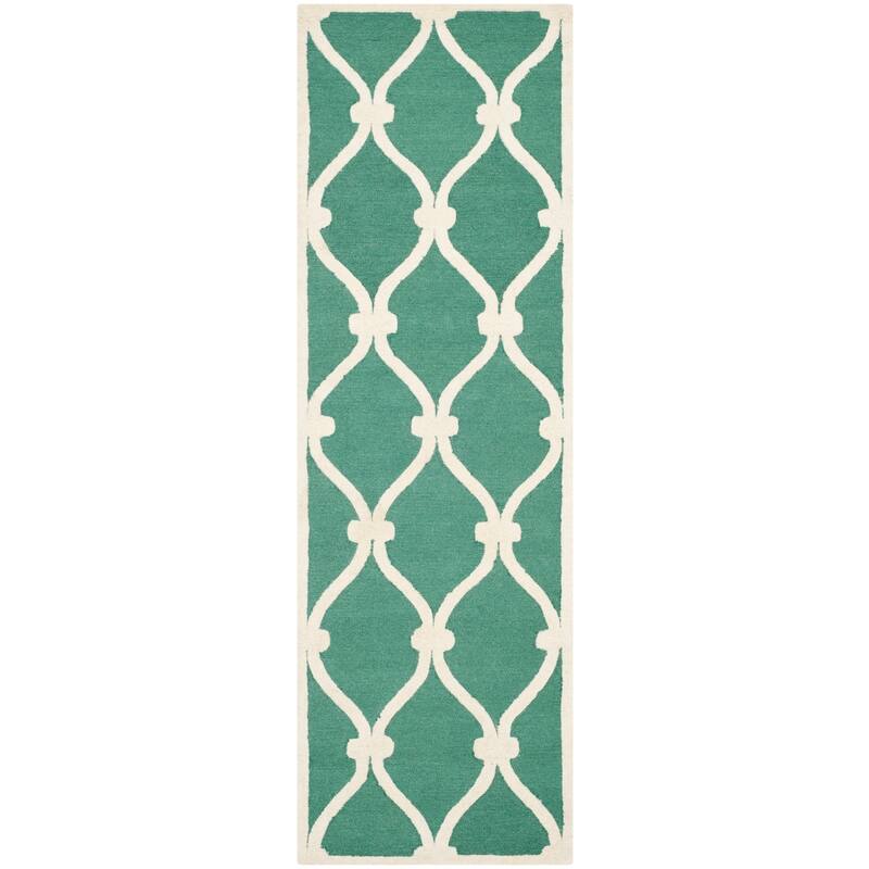 SAFAVIEH Handmade Cambridge Catharien Modern Moroccan Wool Rug - 2'6" x 6' Runner - Teal/Ivory