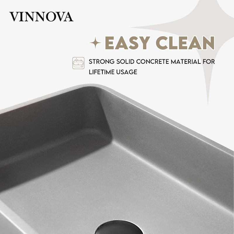 Vinnova Avila Grey Concrete Rectangular Vessel Bathroom Sink - 19.7"L×12.8"W×4.7"H