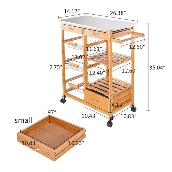 Moveable Kitchen Cart Bar Table with Three Drawers and Three Baskets