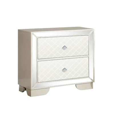 2 Drawers Wooden Nightstand with Built-In Wireless Charging in Ivory