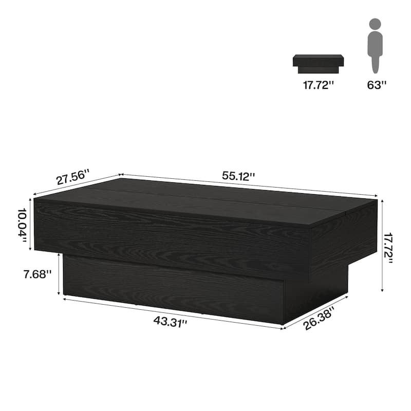 55-Inch Wood Coffee Table, Large Rectangle Tea Table, Center Table for Living Room, Office Reception