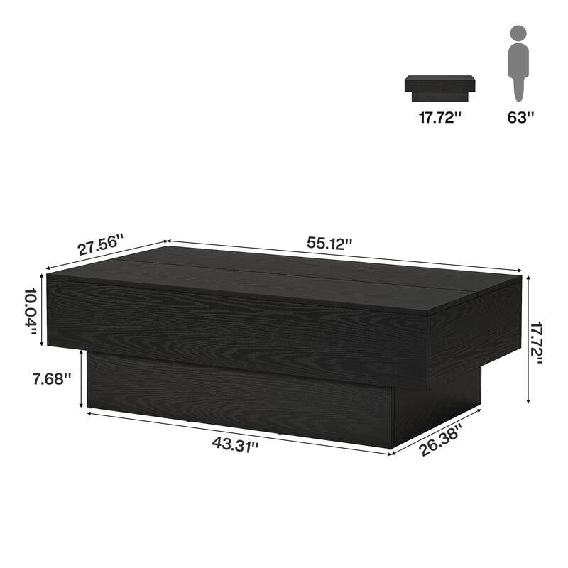 Farmhouse Wood Coffee Table, 55-Inch Rectangle Large Tea Table