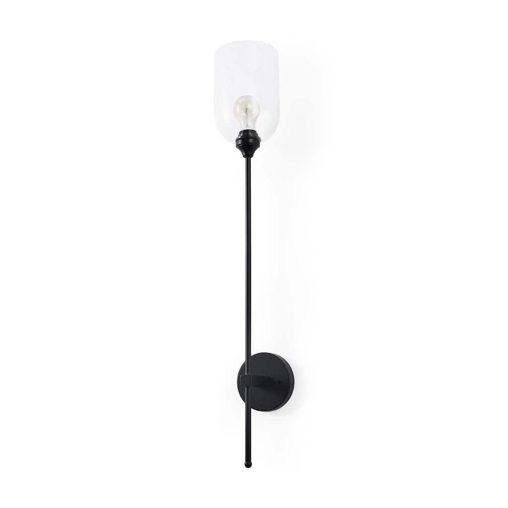 Clyde Matte Black Metal With Round Glass Shade Wall Sconce - 35" Height