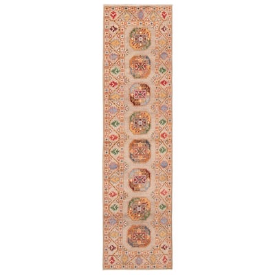 ECARPETGALLERY Hand-knotted Uzbek Ghazni Khaki Wool Rug - 2'7 x 9'9