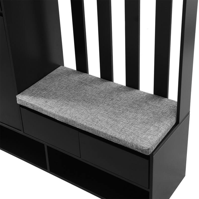 Multifunctional Hall Tree with Shoe Storage Bench, Cabinet & Drawers, Modern Coat Rack with 4 Hooks, Shoe Cabinet with Pegboard