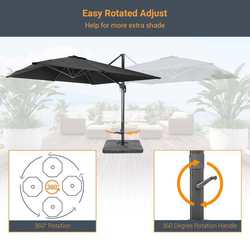 LIVOOSUN Patio10x10FT Aluminum Cantilever Umbrella Solution-Dyed Fabric w/Base