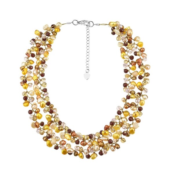 Handmade Captivating Fashion Pearls Crystals Silk Thread Bib Necklace (Thailand). Opens flyout.