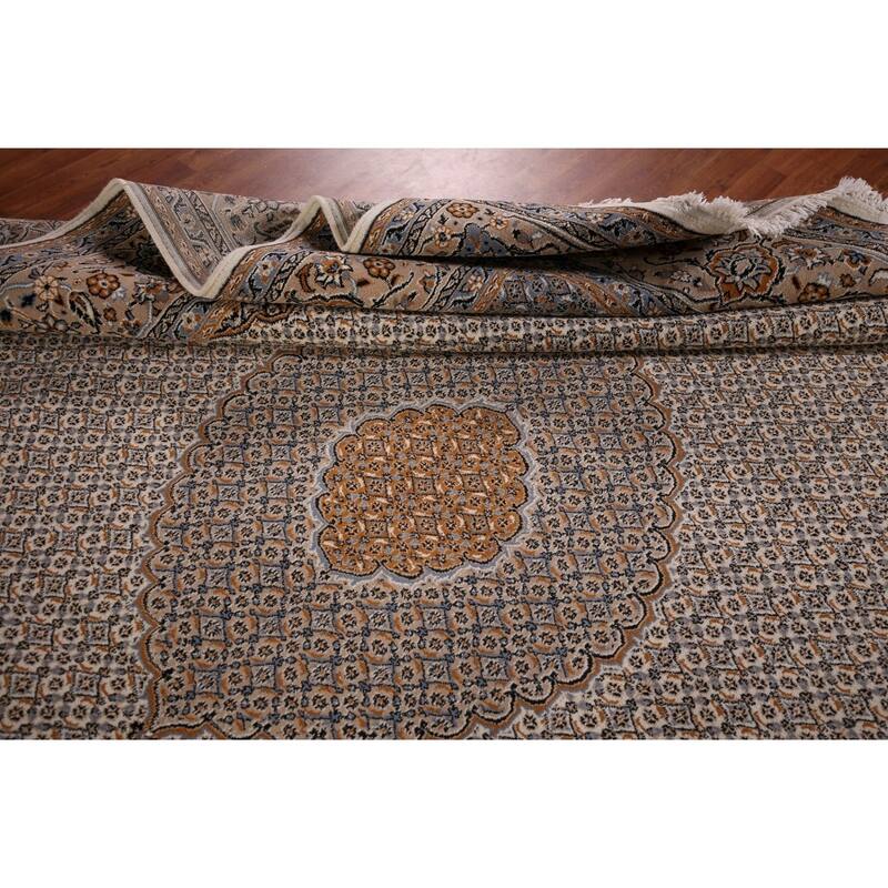Traditional Kashan Turkish Area Rug Machine Made Beige Carpet - 9'9" x 13'1"