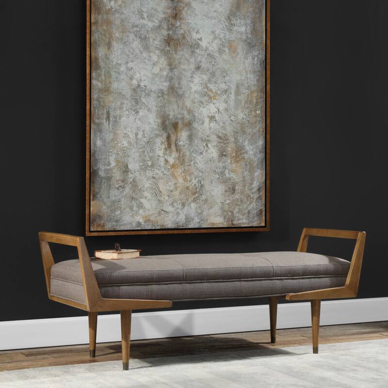 Uttermost Waylon 59 Inch Wide Wood Bench with Fabric Upholstery by