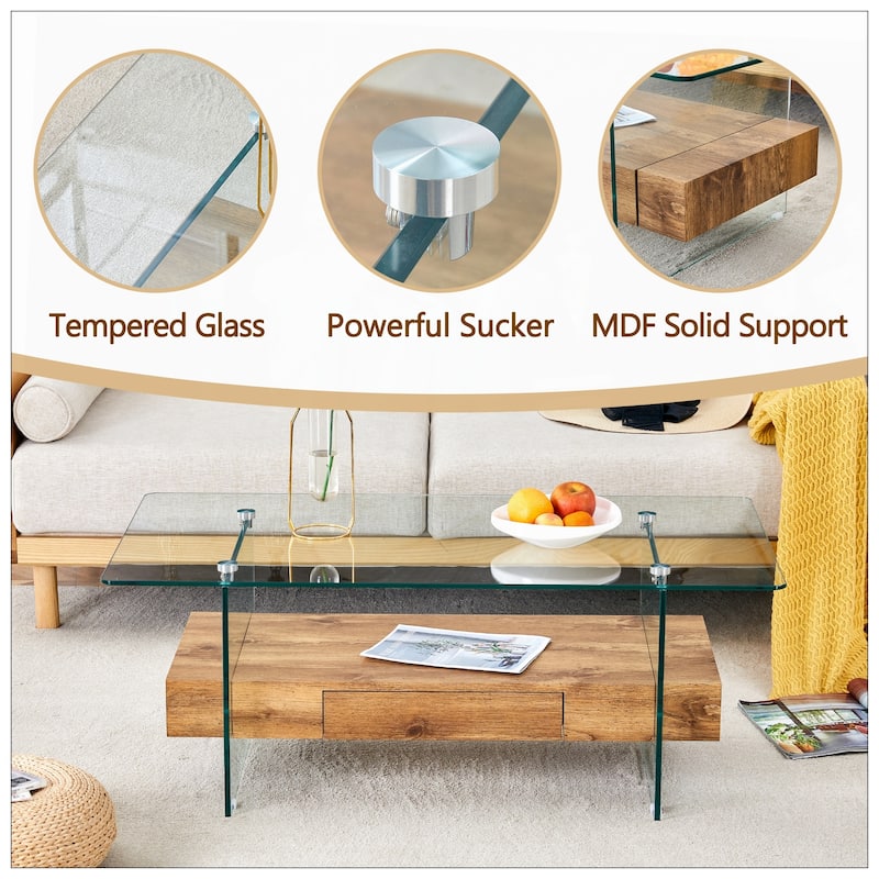 43.3 Inch Modern Two-Tier Coffee Table -Multifunctional Storage Design
