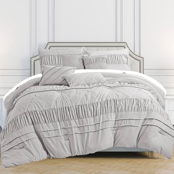 slide 2 of 5, Wellco Bedding Comforter Set Bed In A Bag - 7 Piece Luxury Bedding Sets - Oversized Bedroom Comforters Grey - King
