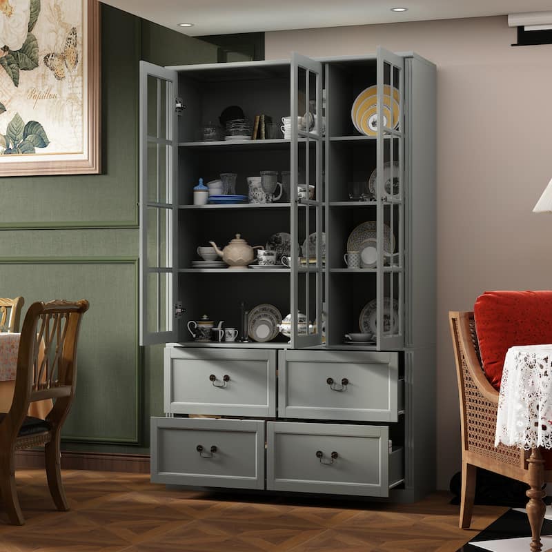 78.7"H Combo Glass Doors Display Cabinet Wooden Bookshelf Organizer