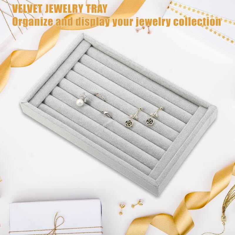 Velvet 7 Slots Jewelry Trays Stackable Tray for Rings Earrings Studs - Gray