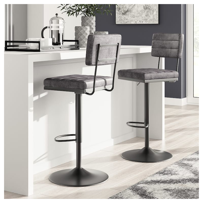 Ashley Furniture Strumford Swivel Barstool (Set of 2) - 18"W x 18"D x 33-43"H - Gray/Black