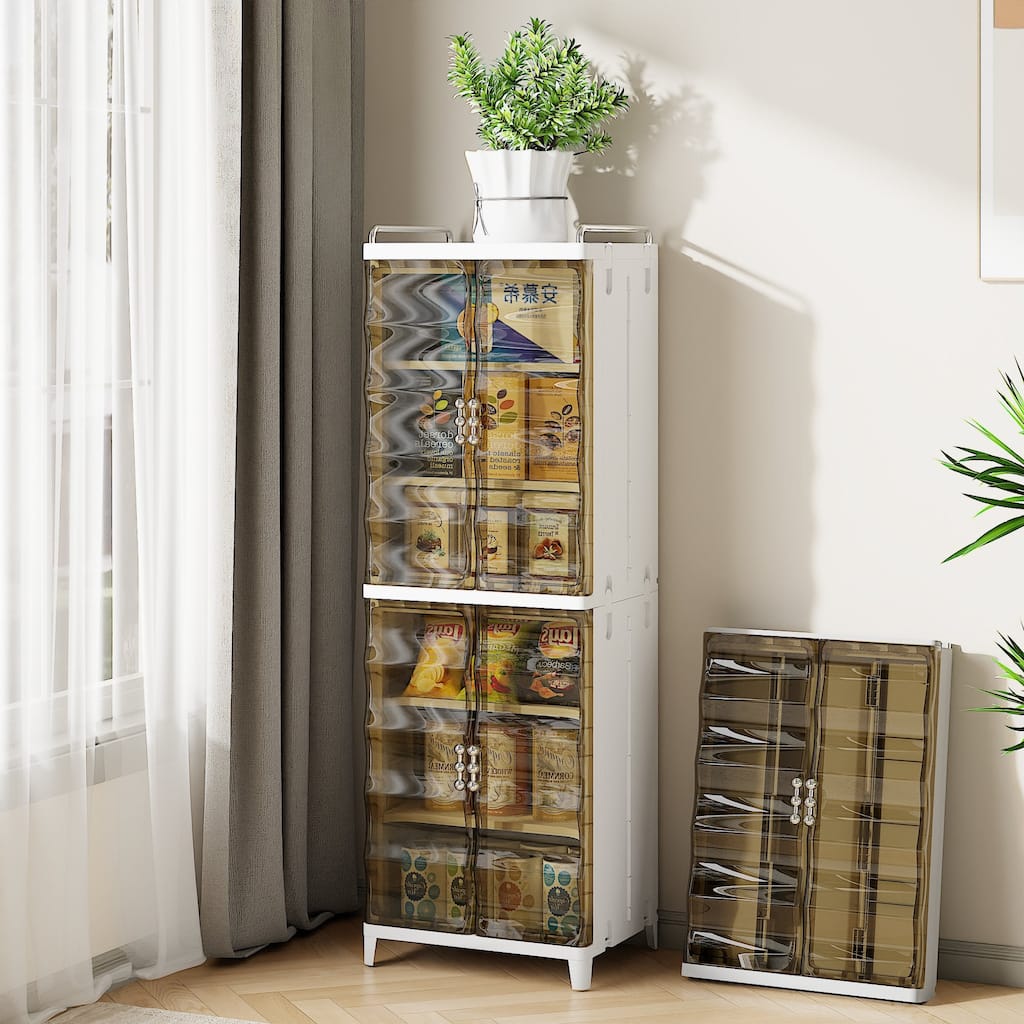 Javlergo Plastic Storage Cabinet with Transparent Tea Colored Magnetic Doors 6-Layer Cabinet Organizer for Bathroom Living Room