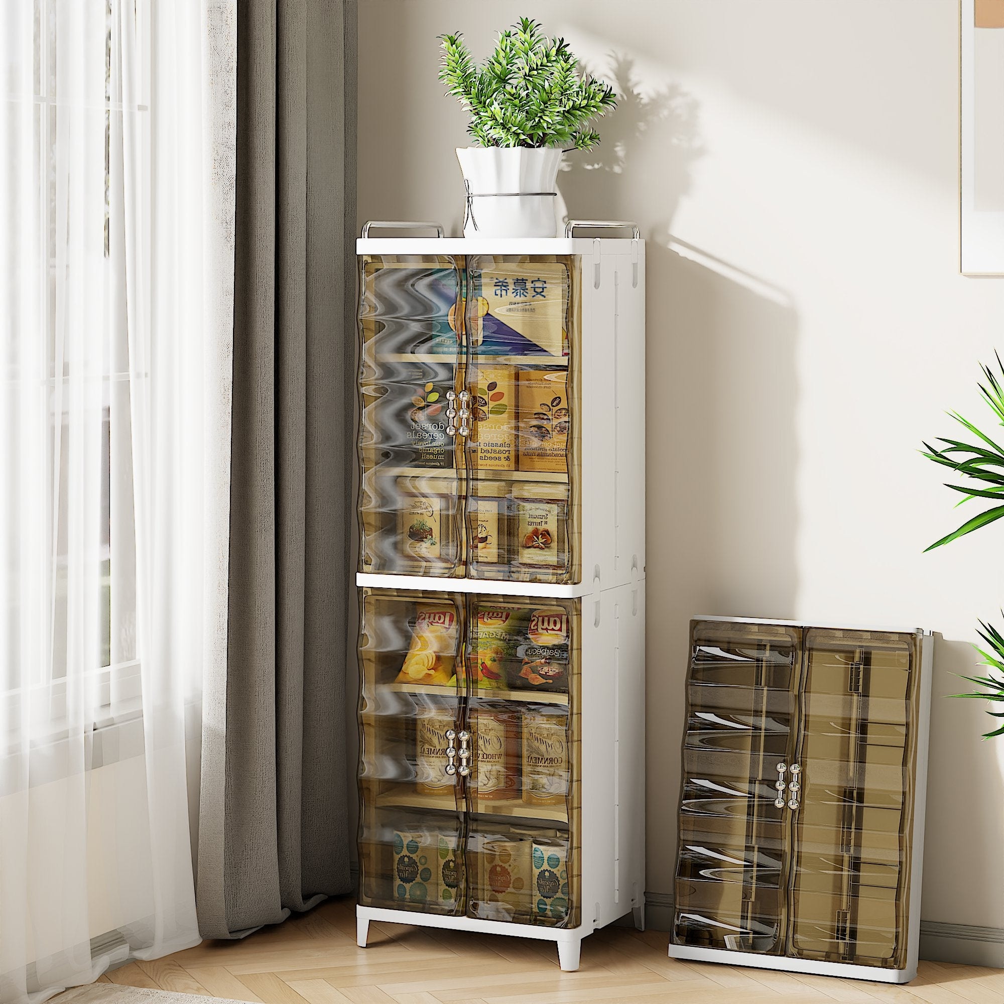 Javlergo Plastic Storage Cabinet with Transparent Tea Colored Magnetic Doors 6-Layer Cabinet Organizer for Bathroom Living Room