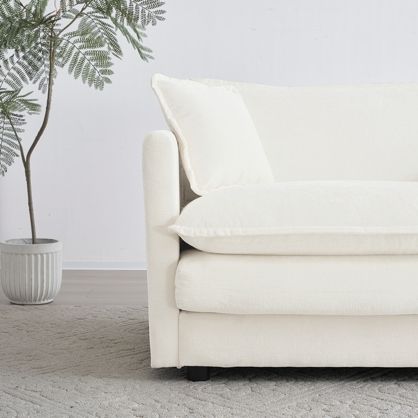 2 Piece Sofa Set Oversized Sofa Comfy Chenille Deep Seat Sofa Couch with 2 Pieces of 2 Seater Sofa White