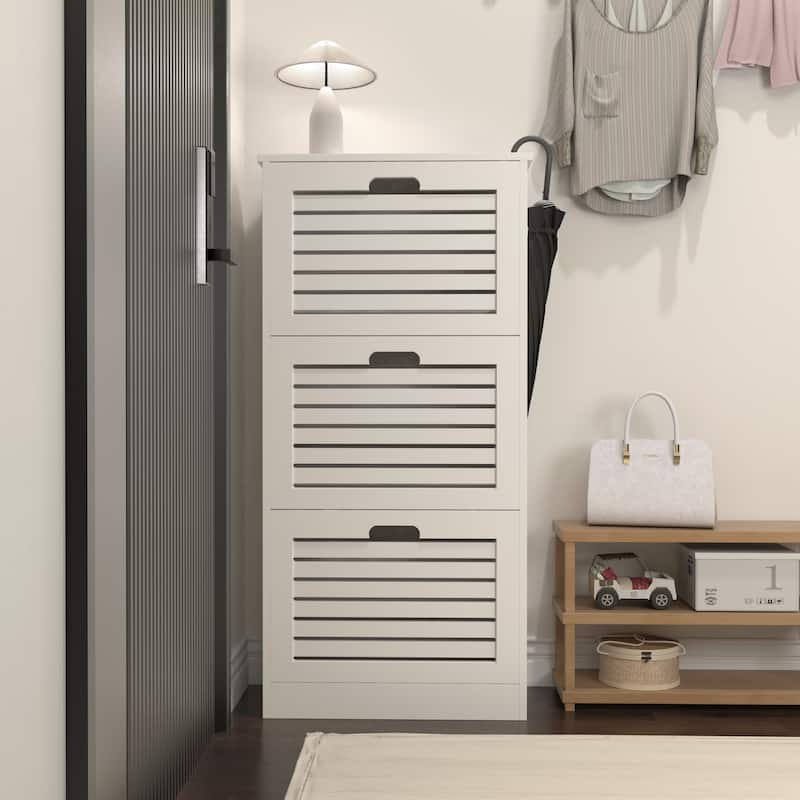 Shoe Cabinet with 3 Flip Drawers, Large Capacity Wooden Shoe Storage Cabinet, Shoe Rack with Adjustable Shelves - White