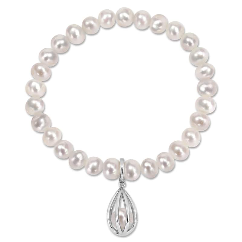 Miadora Cultured Freshwater Pearl Charm Bracelet Sterling Silver