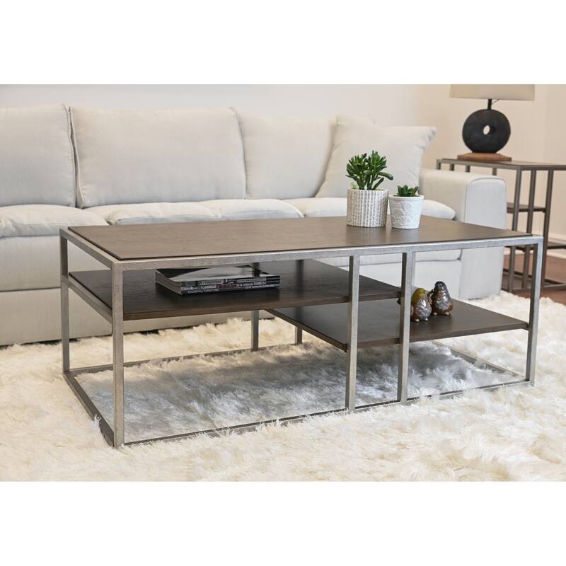 50" Modern Storage Coffee Table with Two Fixed Shelves and Metal Frame for Living Room
