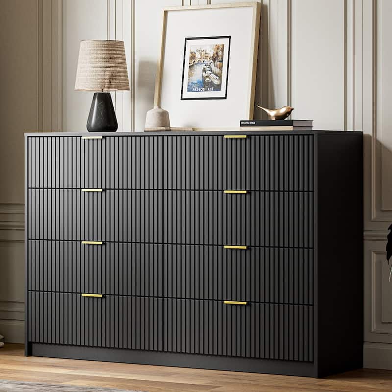 8-Drawer Double Dresser for Bedroom - Black