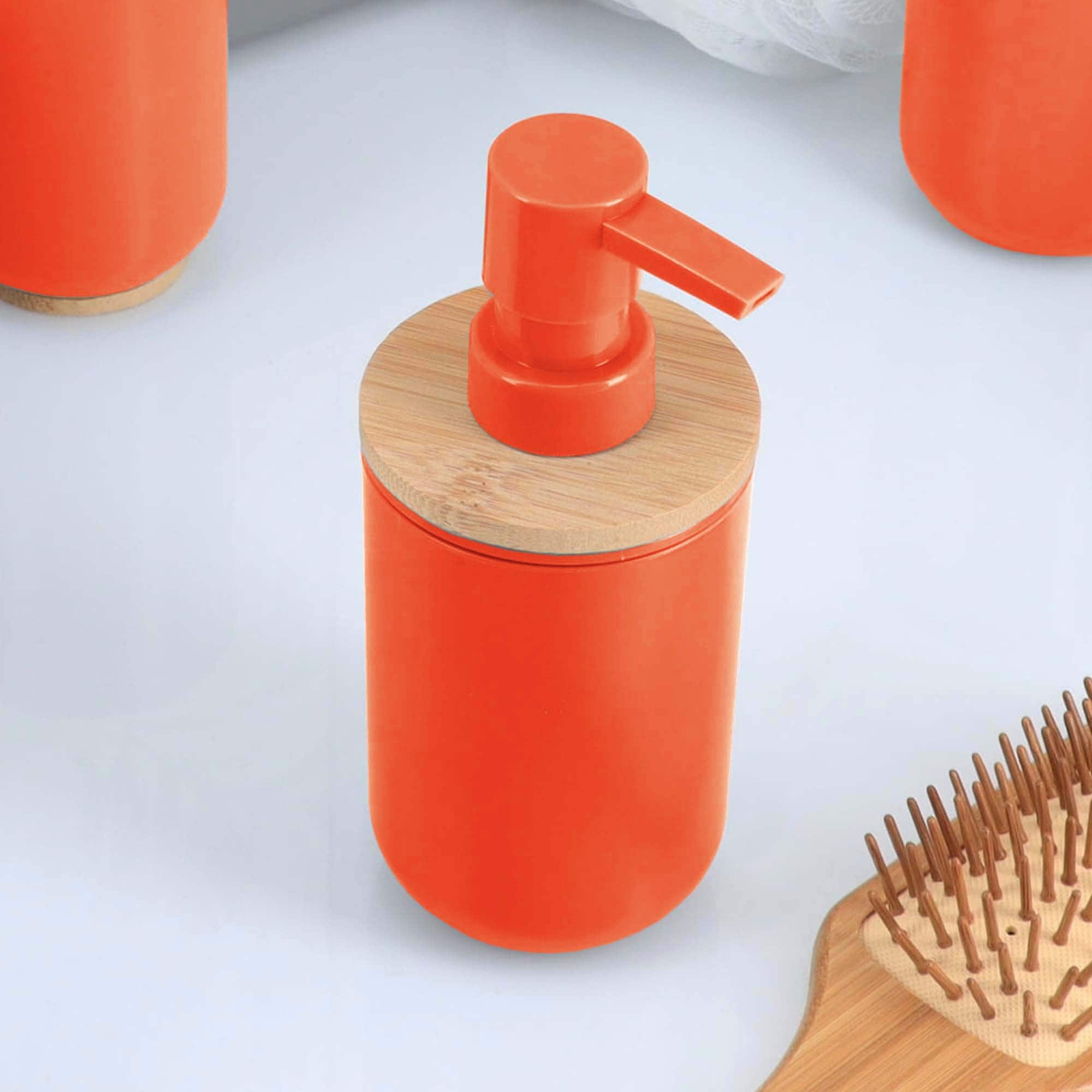 Evideco Orange Cotton Pad and Q-Tip Holder Padang with Bamboo Top - Organize in Style, Bathroom Vanity Organizer