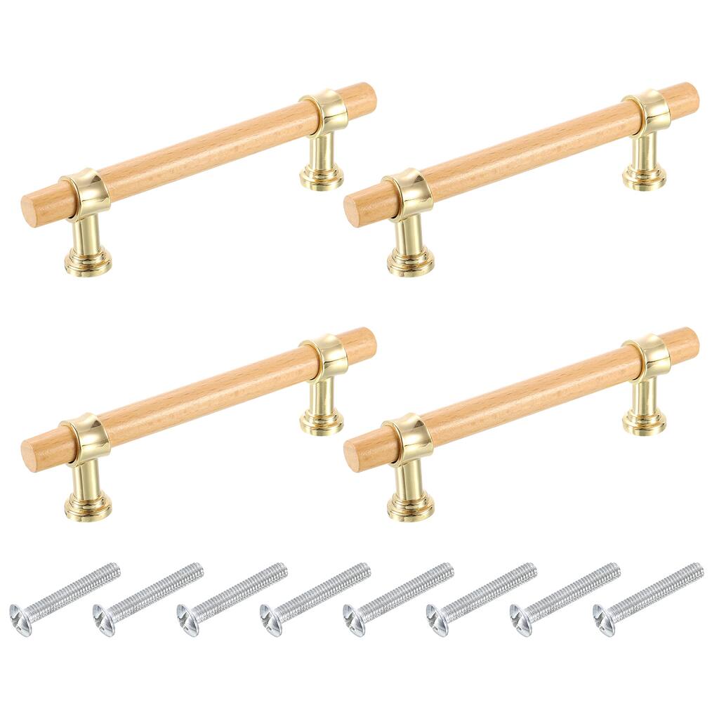 4 Pcs Adjustable Wood Drawer Pulls T Bar Double Hole Handles w Screws