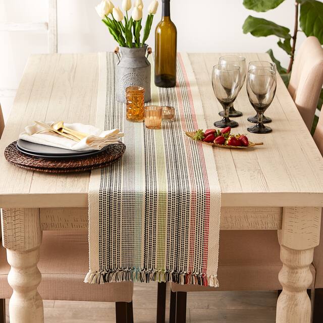DII Variegated Taupe Fringe Table Runner 13x72
