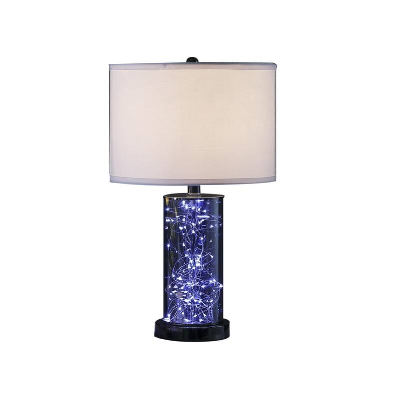 HomeRoots 21" Glass LED Cylinder Table Lamp with Nightlight and White Drum Shade - 13 x 13 x 21.25