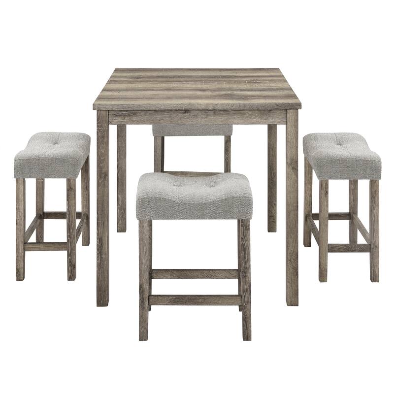 Roomfitters 5-Piece Dining Table Set with Upholstered Stools, Industrial Bar Table for Dining or Breakfast Nook