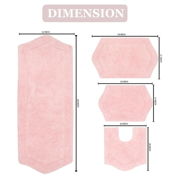 dimension image slide 6 of 19, Waterford Collection 100% Cotton Non-Slip Bathroom Rug Set, Machine Washable Bath Rug, 4 Piece Bath Mat Set with Contour