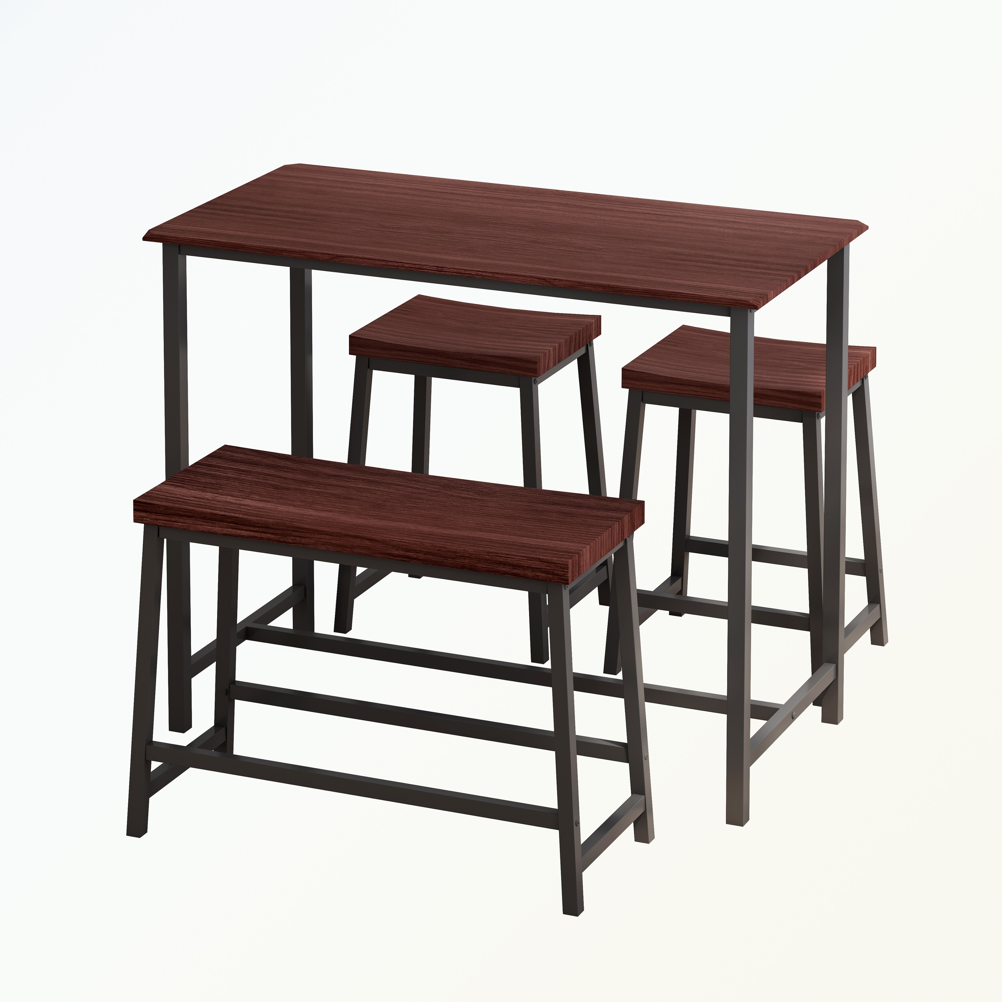 4-Piece Dining Table Set with 2 Stoolsand 1 Bench