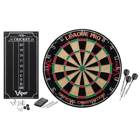 Viper League Pro Sisal Dartboard Starter Kit with Steel Tip Darts & Scoreboard - 9.4