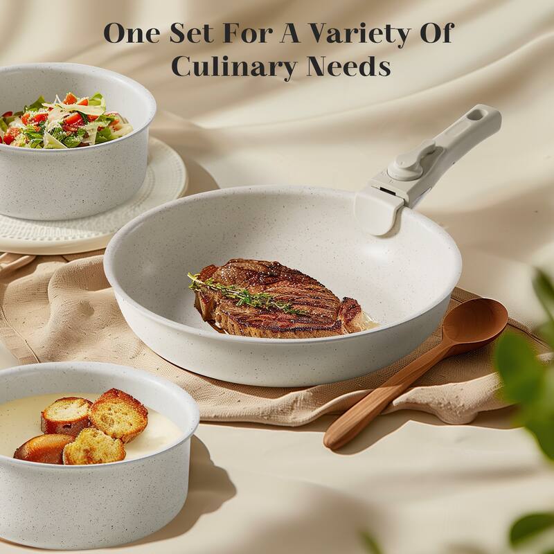 12-Piece Nonstick Pots and Pans Set with Detachable Handle